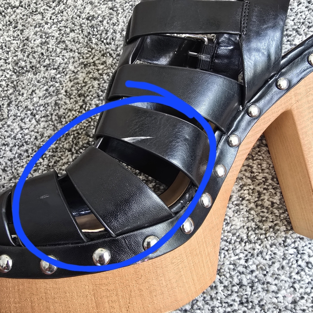 Nine West Black Strappy Platform Chunky Studded Vegan Leather Heels Size 9 - Picture 8 of 8